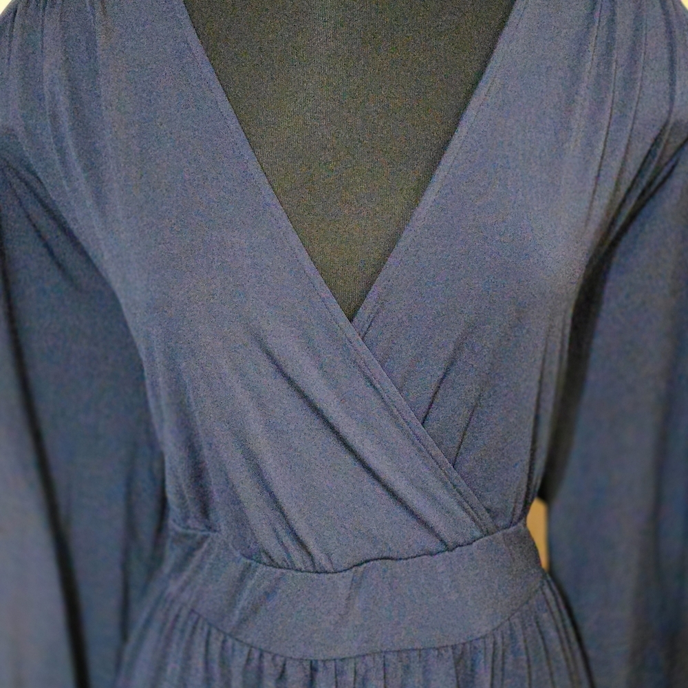 NWT Navy Blue Studio Knit Surplice Tiered Mini Dress | Long Sleeve Size 2 - Picture 5 of 5